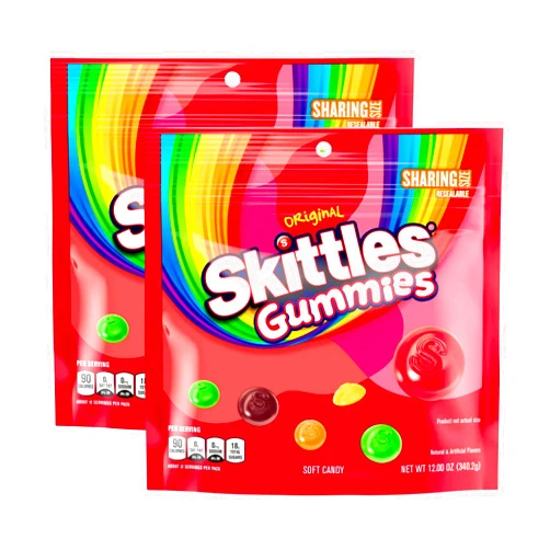 ASSORTIT X Skittles Collab Original Flavors Gummies 12-Oz Chewy Gummy Soft Candy Assorted Variety Mixed Fruit Flavored Snacks Resealable Share Size Pouch Bulk (2-Pack)