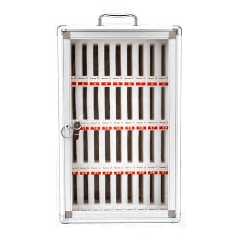 AOOCHU 36-Slots Cell Phones Storage Cabinet Aluminum Alloy Lockable Box for Phone Pocket Chart Wall Mounted/Freestanding W/Lock Kit Station Locker Keys Slots Desktop Organizer Can Be Carried by Hand