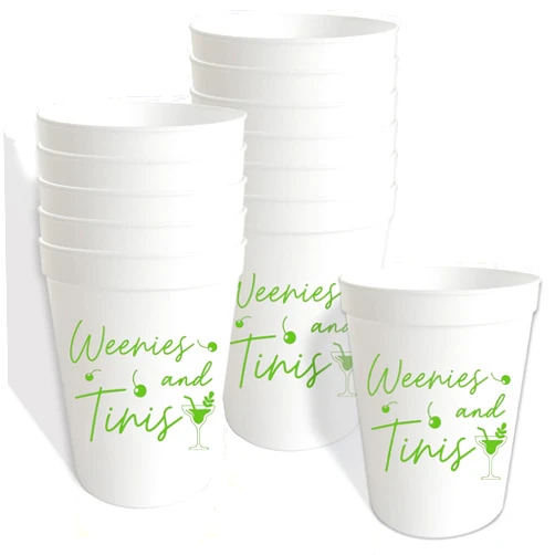 BOMXOI 12PCS Weenies & Tinis Cups Bachelorette Party Plastic Cups 16oz Martini Themed Party Decorations Supplies A Tini Bit Older Birthday Party Decor Sign White Green
