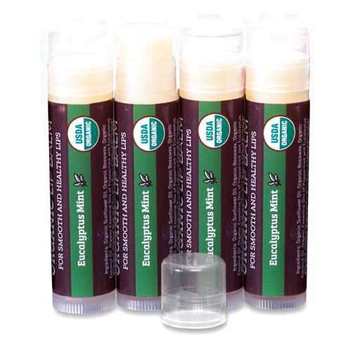 Earth's Daughter USDA Organic Lip Balm Stocking Stuffers 4-Pack Eucalyptus Mint Flavor - Beeswax, Coconut Oil, Vitamin E - Best Lip Repair Chapstick for Dry Cracked Lips.