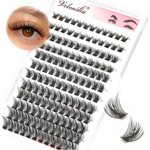 Veleasha Lash Clusters 144PCS Individual Lashes 8-16MIX Eyelash Clusters D Curl Clusters Lashes Fluffy Cluster Eyelash Extensions False Eyelashes DIY Eyelash Extension at Home(D-MIX,8-16mm)