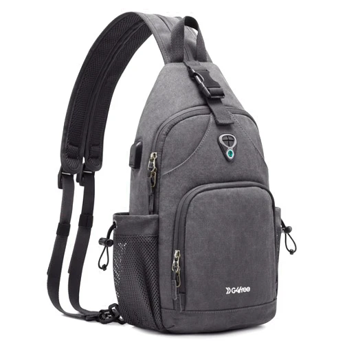 G4Free Sling Bag Canvas Crossbody Backpack with USB Charging Port, Convertible Chest Bag Casual Daypack for Travel Outdoor Cycling Hiking(Dark Grey)