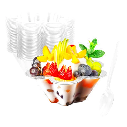 Gttyowyin 8 oz Dessert Cups with Spoons, 100 Pack Clear Plastic Small Party Serving Bowls for Sundae, Parfait, Fruit