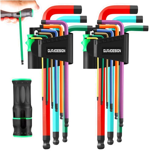 GURADESIGN 19-Piece Allen Wrenches Set, Hex Key Set,Metric and SAE Allen Key Set Extra Long with Ball End T-Handle, MM(1.5mm-10mm),SAE(5/64