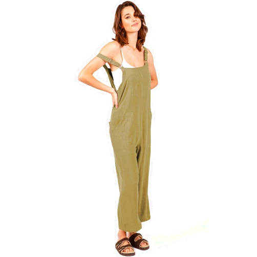 Lana Roux Women's Wasabi Crop Wide-Leg Linen Jumpsuit
