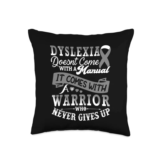 Dyslexia Awareness Products Support Dyslexia Warrior Silver Ribbon Teacher Family Throw Pillow, 16x16, Multicolor