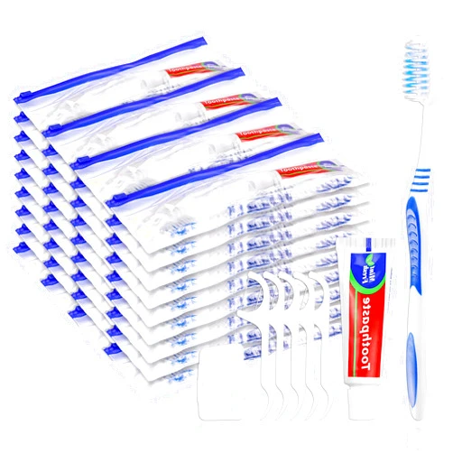 SLequipo 50 Disposable Toothbrushes with Toothpaste Set,Travel Kit with Plastic Zip Bag,Toothbrush Head Cover, Floss Pick,25 gram Toothpaste,Bulk Toothbrush for Homeless,Travel,Hotel(50)