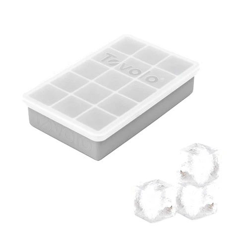 Tovolo Perfect Cube Ice Tray with Lid (Charcoal) -Stackable & Reusable Silicone Molds for Whiskey, Cocktails, 1 Pack, Oyster Gray
