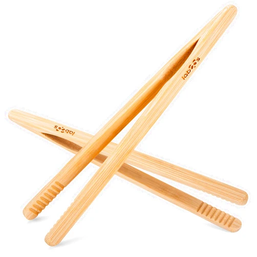 Laboos Reusable Classic Bamboo Toast Tongs - Wood Cooking Tong,Ideal for Toaster,Fruits, Bread & Pickles, Kitchen Utensil For Cheese Bacon Muffin Fruits Bread - 8
