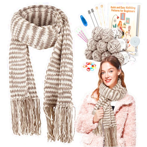 Coopay Knitting Kit for Beginners, Complete Knitting Kits Learn to Knit Scarf, Knitting Starter Kit for Adults w/Yarn, Knitting Set w/Step-by-Step Instruction Tutorial, Learn & Create Your Own Scarf