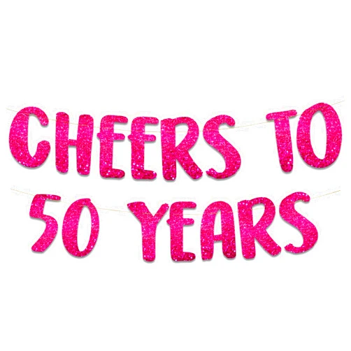 Sterling James Co. Cheers to 50 Years Pink Glitter Banner - 50th Anniversary and Birthday Party Decorations