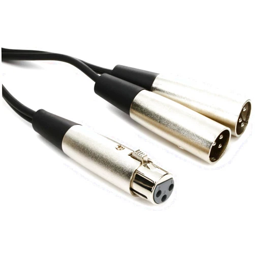 Hosa YXM-121 XLR3F to Dual XLR3M Y Cable, 6 Inch
