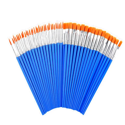 DECYOOL 100 Pcs Paint Brushes Round Flat Small Brush Bulk for Detail Painting
