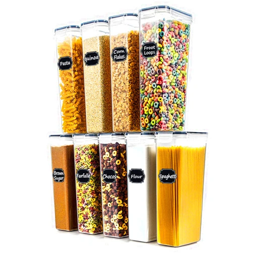 Wildone Airtight Food Storage Containers Set of 9 BPA Free Cereal & Dry Food Storage Containers 2.8L / 11.83 cups for Sugar, Flour, Snack, Baking Supplies, with 20 Chalkboard Labels & 1 Marker