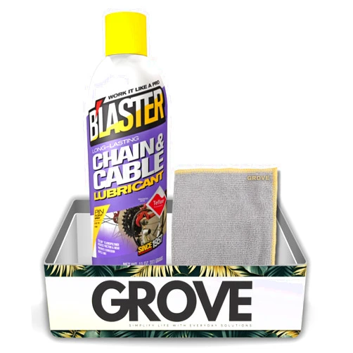 GROVE Blaster Chain and Cable Lubricant Spray 11 oz Bundle with Microfiber Cloth - Reduces Friction - Repels Dirt - Prevents Corrosion for Bikes, Chains & Winches - Long-Lasting Chain Lube Spray - (2 Items)