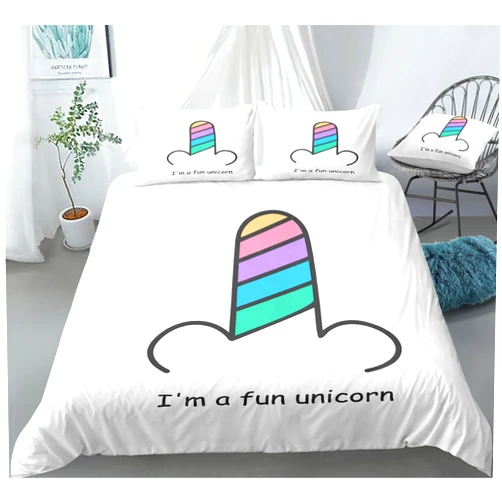 REALIN Cartoon Dick Bedding Hand-Painted Dick Printed Decorative Duvet Cover Set Girl Boy Kids Bed Sets 2/3/4PCS Quilt Covers/Sheets/Pillow Shams,Twin/Full/Queen/King (B,Queen-228x228cm-4PCS)