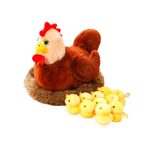 XIYUAN Plush Hen with Nest & Chicks Doll Set - Funny Mother Hen & Chicks Party Decoration Gifts for Boys & Girls