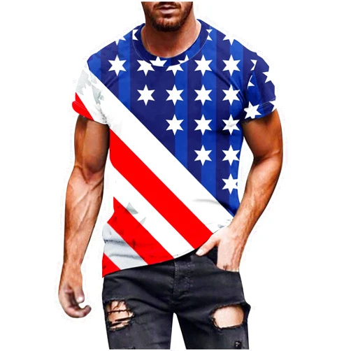 GSPCLAM Mens Dress Classic Summer Shirts 2024 Patriotic Star Stripes Short Sleeve Crewneck Clothes Male Holiday Vacation
