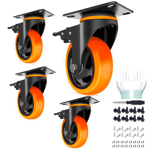 TAYLOON 4 Inch Caster Wheels Heavy Duty 2200lbs, Swivel Casters Set of 4 with Safe Dual Locking,Industrial Plate Casters, Locking Casters Wheels for Furniture,Workbench(Free Hardware Kit)