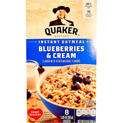 Generic Quaker Instant Oatmeal, Blueberries & Cream, Pack of 2
