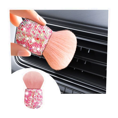 BESULEN Bling Car Interior Detailing Brush, Crystal Rhinestone Auto Bristles Cleaning Dusting Tool for Women Girls, Diamond Brush for Vehicle Dashboard, Air Conditioner Vent, Leather Seats（Pink）