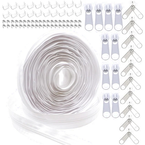 YZSFIRM #5 Nylon Zipper Tape for Sewing: YZSFIRM 10 Yard Zippers by The Yard White Nylon Coil Zippers for DIY Sewing Craft - Replacement Zipper Roll with 10 Bulk Metal Zipper Slider - 10 Double Zipper Slider