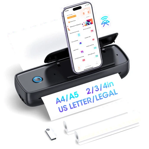 GUTHERREN Portable-Printer with phone holder, Thermal-Wireless-Bluetooth-Mini Inkless-Printer for Travel Support 8.5