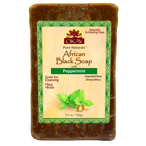 OKAY Pure Naturals AFRICAN BLACK SOAP PEPPERMINT 5.5oz / 156gr