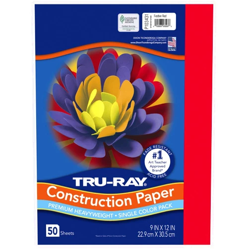 Tru-Ray PACON - 103031 Pacon Tru-Ray Heavyweight Construction Paper, Festive Red, 9