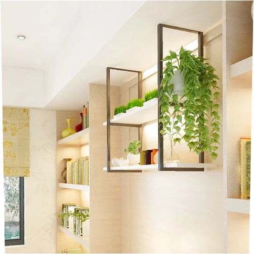 SHUICAO Wall Shelves Nordic Industrial Ceiling Flower Stand, Floating Shelves Wooden Partition Rack, Hanging Storage Racks for Restaurants and Bars, Can Bear 50kg