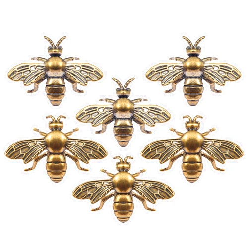 KKBES 6 Pieces Gold Brass Bee Figurines, Vintage Bee Statues, Decorative Bee Ornament for Home Office DIY Crafts, 1.6X1.2 inch