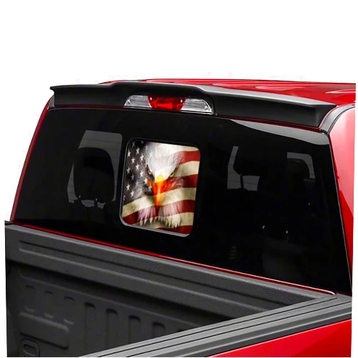 MLGB Trucks Sliding Rear Windows Decals Bald Eagle American Flag Rear Window Tint Graphic Perforated Vinyl Pickup Truck Stickers,14.1