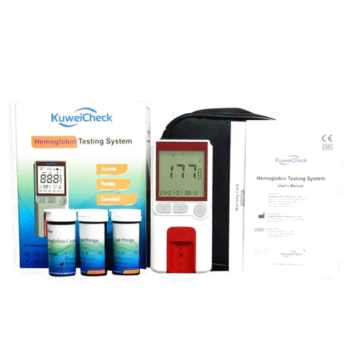 KuweiCheck Hemoglobin Test Meter kit with 25pcs strips,25 lancets and 25 capillary tubes