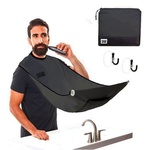 Beard King Beard Bib Apron - Shaving Set for Dad - As Seen on Shark Tank - Men's Hair Catcher for Shaving - Grooming Accessories - Packing Pouch, Black