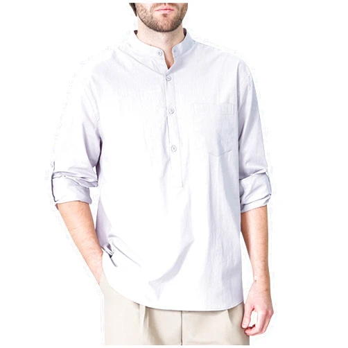 Jamgty Men's Casual Cotton Comfy Henley Shirts Long Sleeve Buttons Solid Color T-shirts Dressy Summer Loose Tops