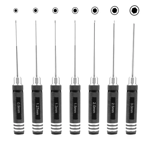 FPVERA RC Hex Driver Set - 7pcs Hex Allen Screwdriver Kit 0.9mm 1.27mm 1.3mm 1.5mm 2.0mm 2.5mm 3.0mm Key Driver Repair Tools for Rc Car Traxxas Helicopter