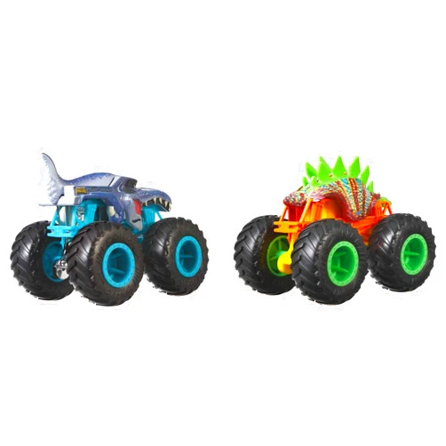Hot Wheels Monster Trucks 1:64 Scale 2-Packs, 2 Toy Trucks with Giant Wheels, Gift for Kids Ages 3 Years Old & Up​ Dino Theme