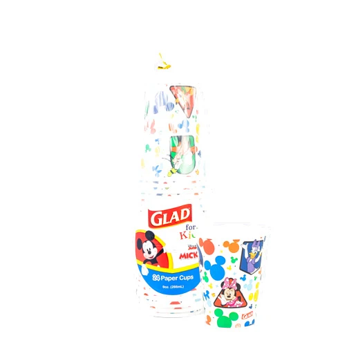 Glad for Kids Disney Mickey and Friends 9oz Paper Cups | Mickey Mouse Paper Cups, Kids Snack Cups | Kid-Friendly Paper Cups for Everyday Use, 9oz Paper Cups 24 Ct