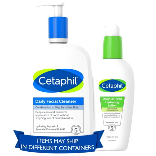Cetaphil Bundle - Daily Facial Cleanser for Sensitive, Combination to Oily Skin NEW 20 oz and Daily Hydrating Lotion for Face, with Hyaluronic Acid, 3 oz, Mother's Day Gifts