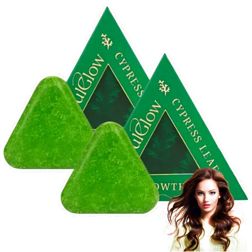 HMAMOR Cypress Leaf Hair Growth Soap, Nature Triangle Shampoo Bar, Green Shampoo Bar, Calming & Strengthens Hair for Women and Mens (2 Pcs)