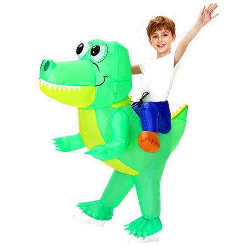 Poptrend Inflatable Crocodile Costume for Kids - Funny Ride on Blow-Up Halloween Costume, Alligator Cosplay for Boys Girls Party Outfit
