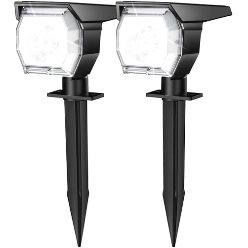EIUIO Solar Outdoor Lights, Solar Lights Outdoor Waterproof, Solar Spot Lights Outdoor with Auto On/Off and 3 Lighting Modes, Outdoor Lights for Garden Decor, Outdoor Decor, 2 Pack(Cool White)