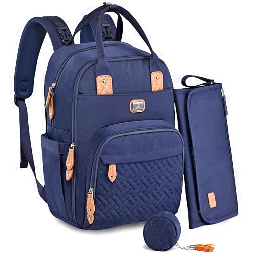 Dikaslon Diaper Bag Backpack with Portable Changing Pad, Pacifier Case and Stroller Straps, Large Unisex Baby Bags for Boys Girls, Multipurpose Travel Back Pack Moms Dads, Navy Blue