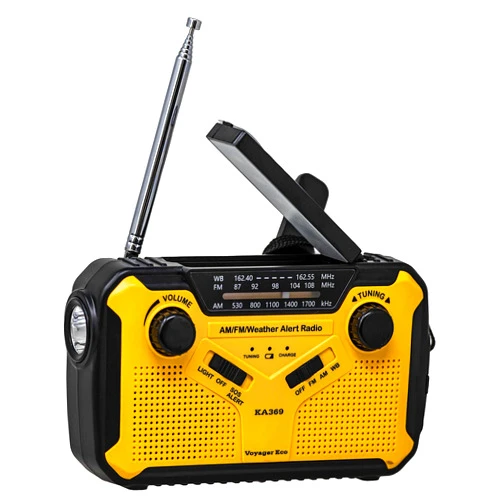 Kaito Voyager ECO Emergency Radio KA369 AM/FM NOAA Weather Alert 5-Way Powered Solar Crank Radio Receiver with LED Flashlight and USB Mobile Phone Charger Yellow