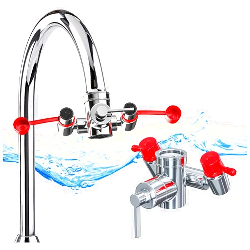 Skywin Eye Wash Station OSHA Approved - Fast Activating Faucet Mounted Eye Wash Station Sink Attachment-1X Non Stop Flow Eyewash Station & Eyewash Sign,3X Common Sink Adapter,2X Inspection Tags