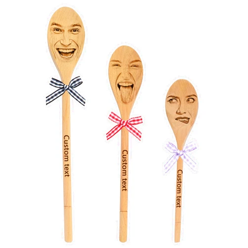 Generic Personalized Beech Wooden Spoons With Face Photo, Custom Engraved Text Face On A Wooden Spoon, Funny Emoji Face Spoon Baking Cooking Gift, Kitchen Utensils Birthday Christmas Housewarming Gift