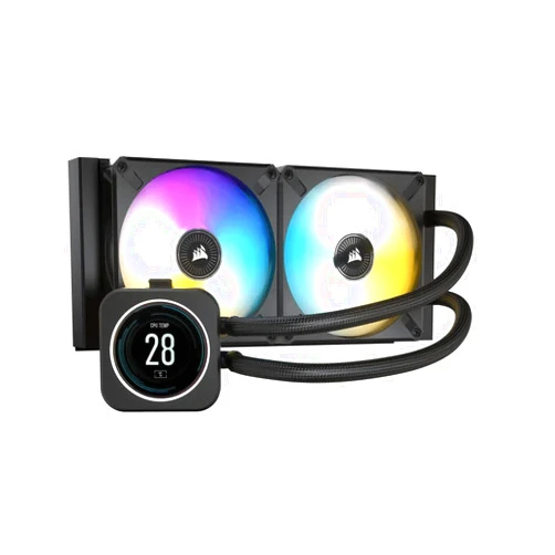 CORSAIR iCUE H100i ELITE LCD Display Liquid CPU Cooler-Custom IPS LCD Screen-40 Dynamic RGB LEDs-120mm Fans-240mm Radiator-COMMANDER CORE Smart Lighting Controller - Black
