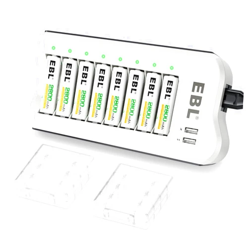 EBL 2800mAh Ni-MH AA Rechargeable Batteries (8 Pack) and Rechargeable AA AAA Battery Charger with 2 USB Charging Ports