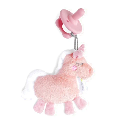 Itzy Ritzy Pacifier & Lovey Set - Includes Silicone Pacifier with Stuffed Animal Lovey - Detachable Plush Unicorn Pacifier Holder & Coordinating Pink Silicone Pacifier, Ideal for Ages 0 Months & Up
