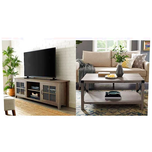 Walker Edison Portsmouth Classic 2 Glass Door TV Stand and Sedalia Modern Farmhouse Metal X Coffee Table